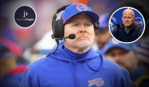 Sean McDermott coaching on the Bills sideline with determination and intensity, 2025 NFL season.